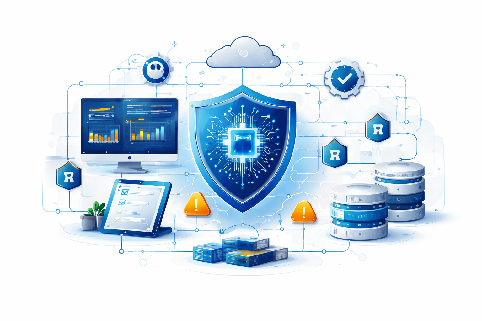 abstract ai governance visualization showing monitored data flows, control nodes, and system oversight layers.